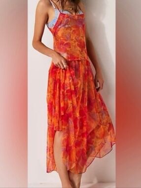 NEW Free People Intimately Step Out Floral Sheer Mesh Midi Slip Dress Boho NWOT
